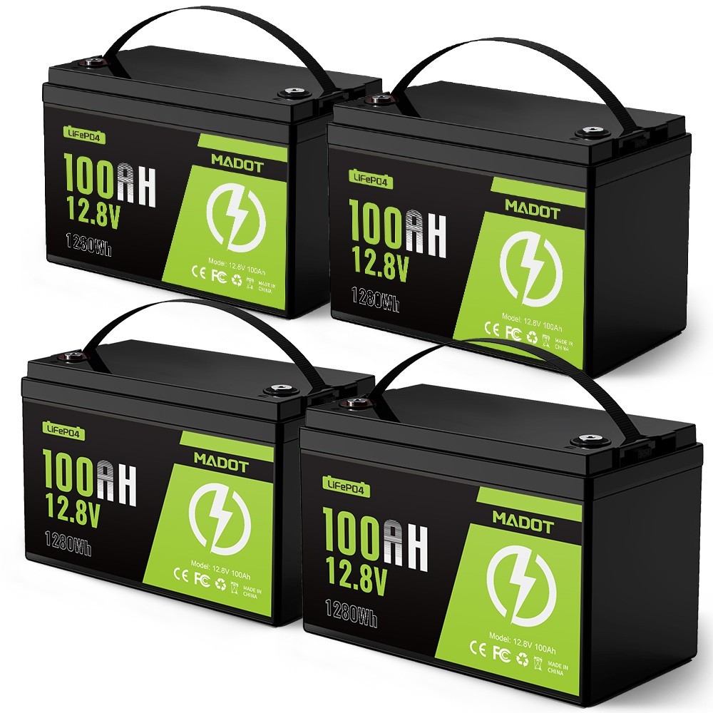 4Pack 12V 100Ah LiFePO4 Lithium Battery 5000+ Cycles BMS for RV Marine Off Grid