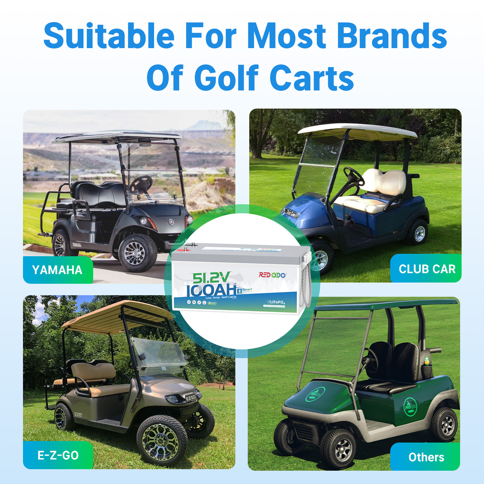 Redodo 48V 100Ah Bluetooth Golf Cart LiFePO4 Battery, Charger, Monitor LOT
