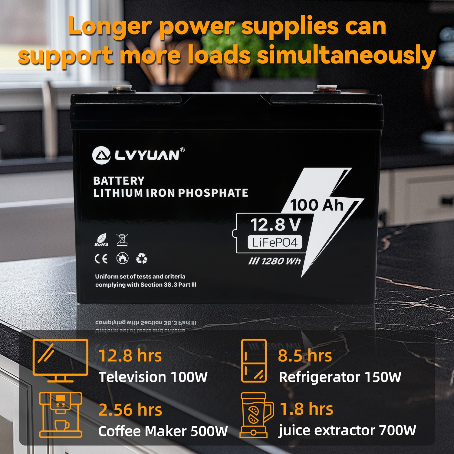 12.8V LiFePO4 Lithium Battery 100AH 1280WH 4000+ Deep Cycle For RV/Marine/Solar