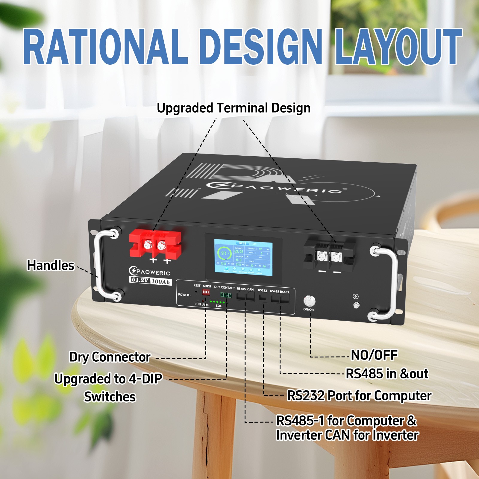 48V 100Ah 3U Server Rack Lithium LiFePO4 Battery CAN RS232/RS485 RV Solar Power