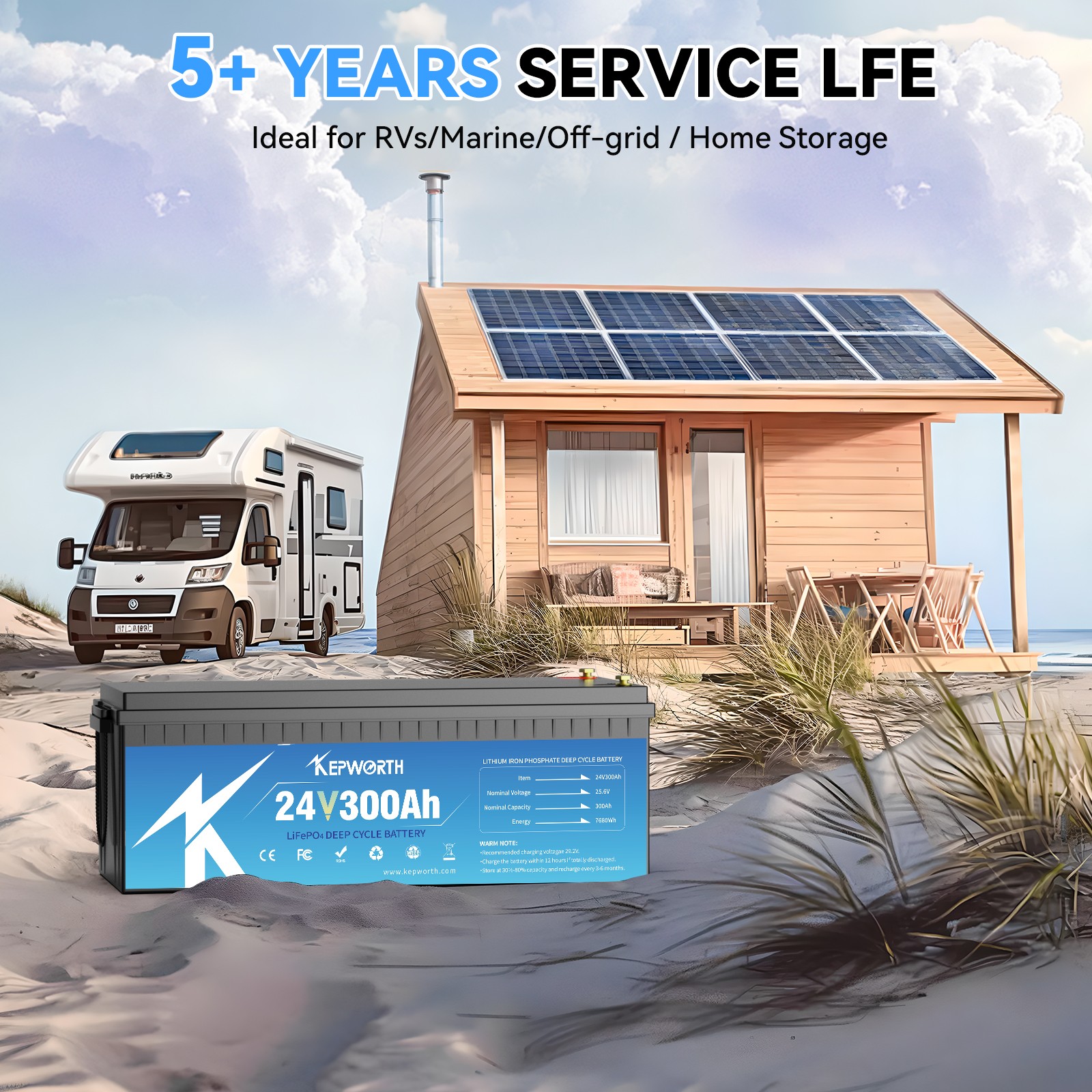 24V 300Ah LiFePO4 Lithium Battery 7.68Kw 200A BMS for Off Grid RV Solar