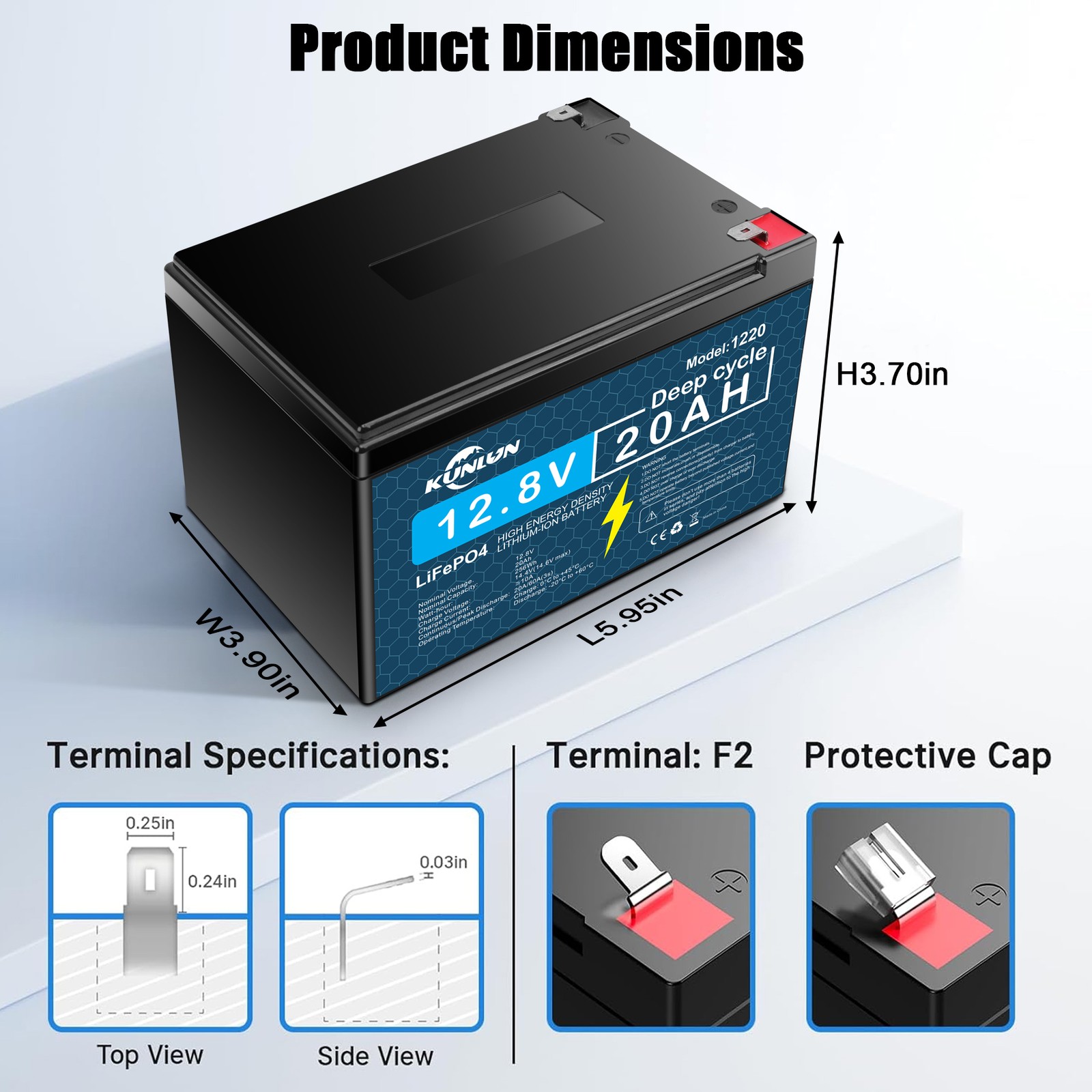 KUNLUN 12V 20Ah LiFePO4 Lithium Iron Battery Deep Cycle Rechargeable Battery US