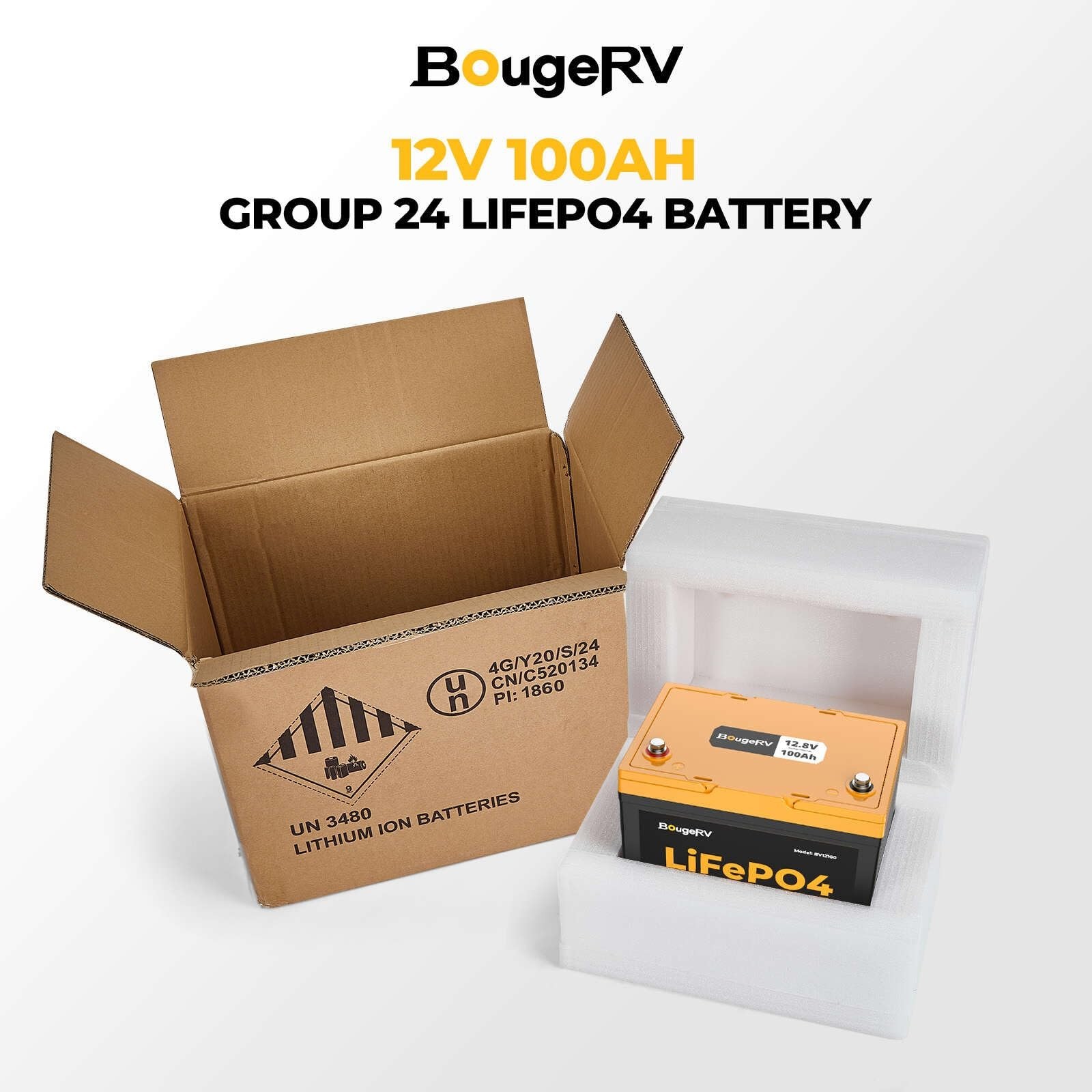 12V 100Ah Group 24 LiFePO4 Battery 1280Wh Deep-Cycle 100A BMS Solar Backup Power