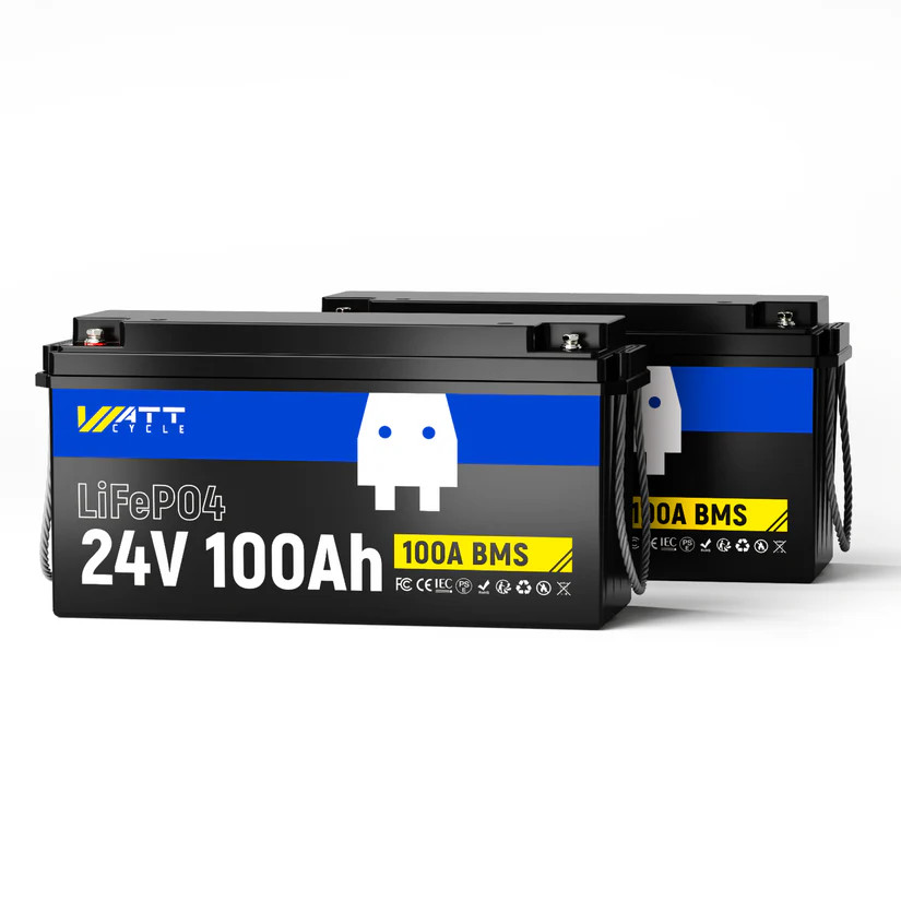 2Pack Wattcycle 5120Wh 24V 100Ah LiFePO4 Battery Off-grid Trolling Motor Marine