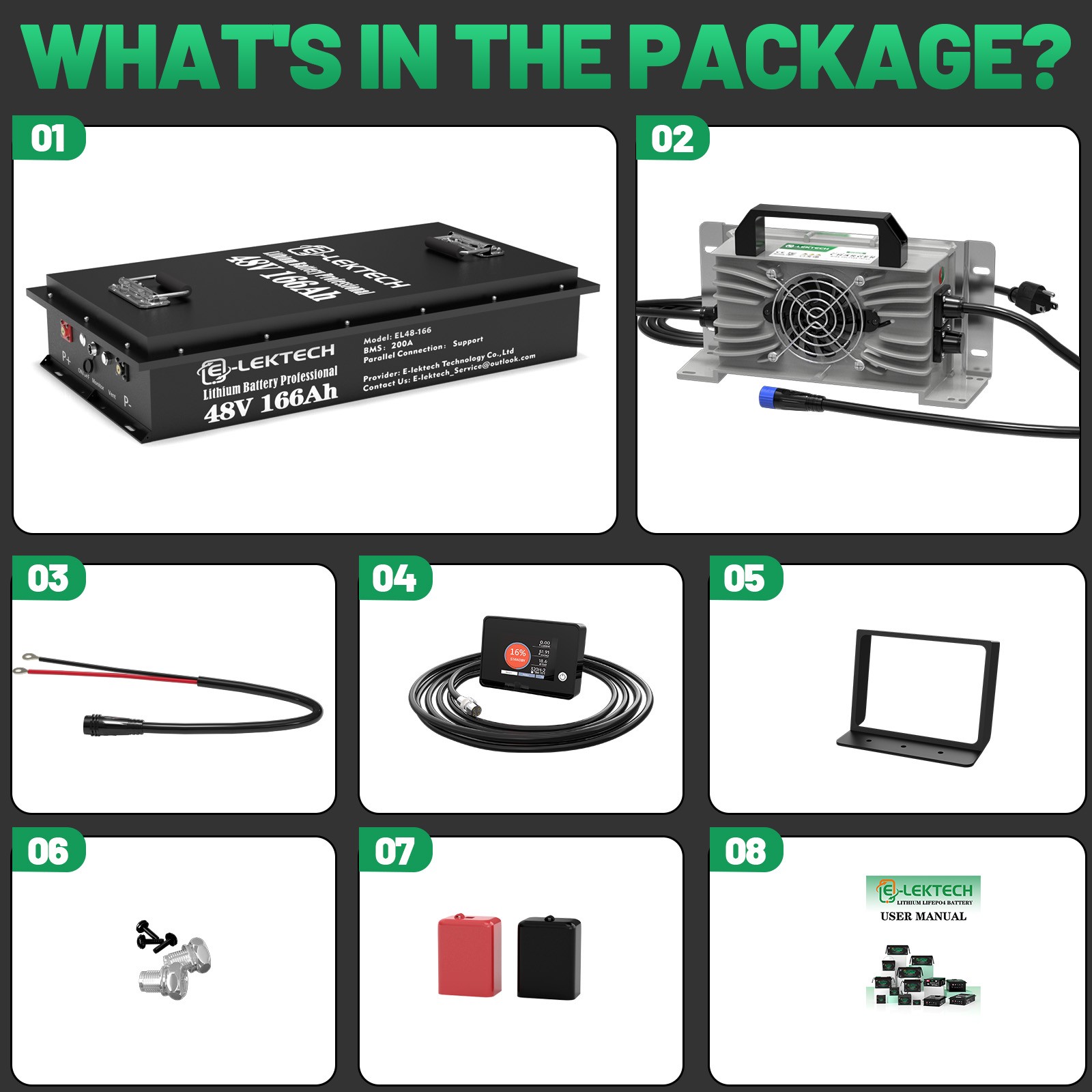 48V 166Ah LiFePO4 Lithium Golf Cart Battery 200A bms 15A Charger Off-grid Solar