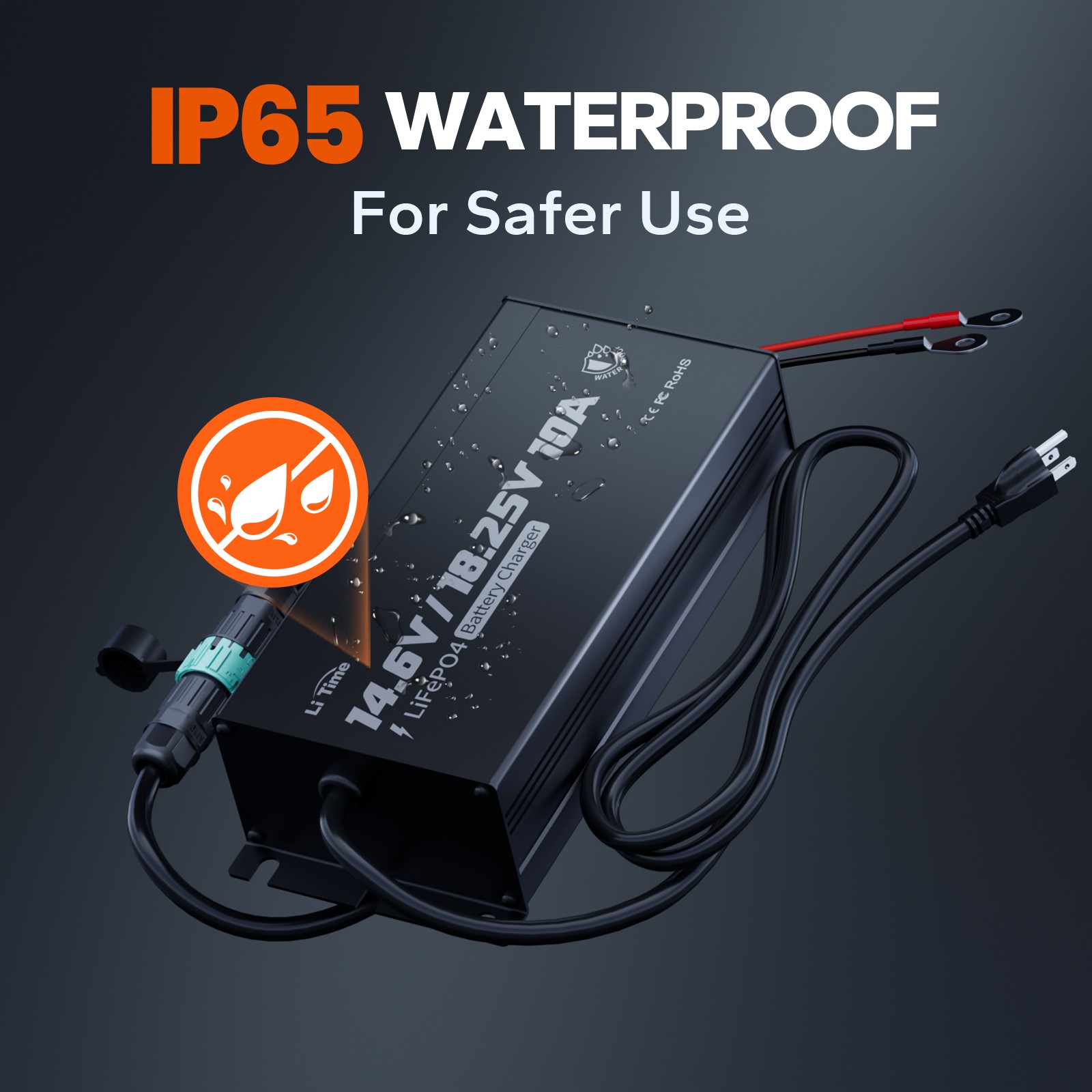 LiTime 16V 70Ah Bluetooth LiFePO4 Lithium Battery+10A Charger For Fish Finder