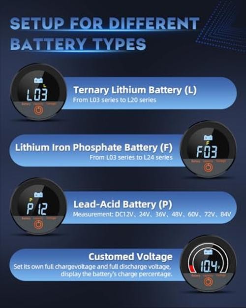 CS Battery Capacity Voltage Meter, 12V 24V 48V 60V 84V IP68 Waterproof LCD 2P