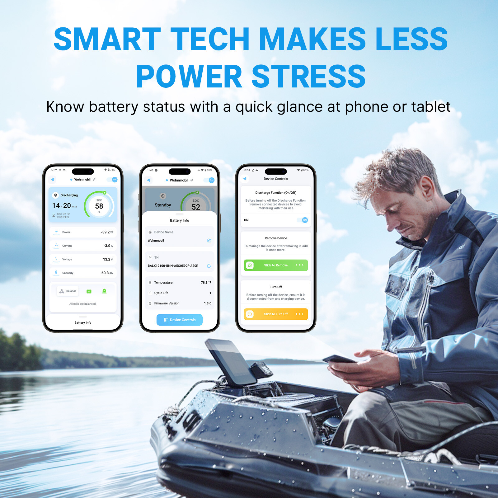 12V 50Ah Bluetooth Lithium Battery w/ Low Temp Cut-off for Trolling Motor Marine