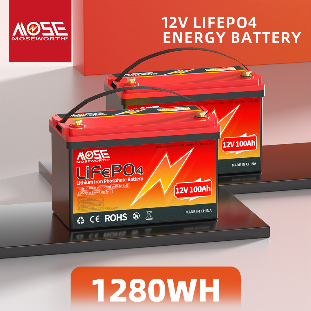 1-2Pack 12V 100Ah LiFePO4 Lithium Battery Deep Cycle BMS RV Solar Trolling Motor