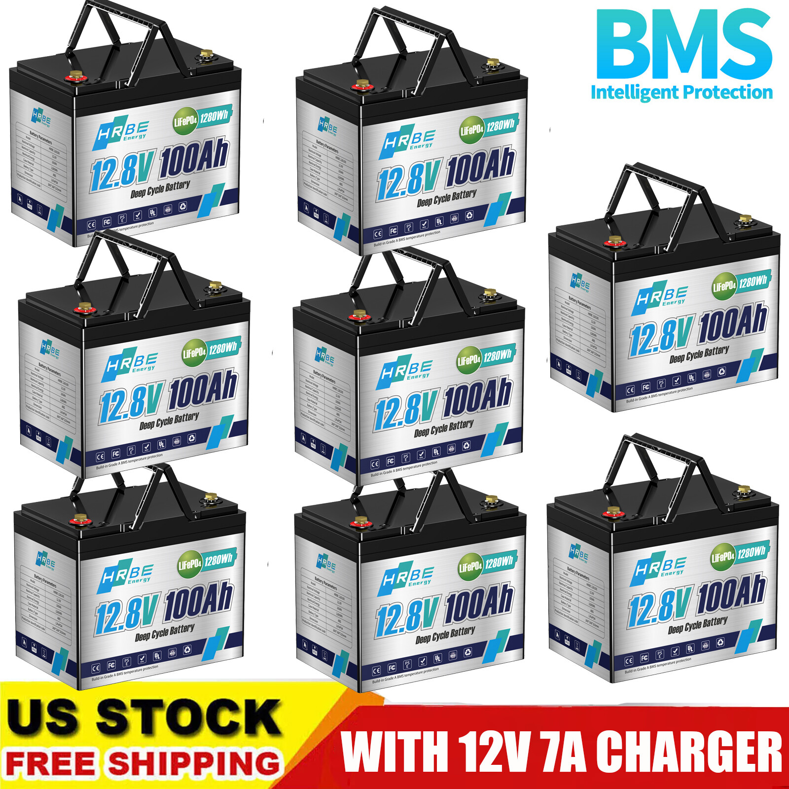 HRBEENERGY 12V 24V 36V 48V 100Ah 200Ah 300Ah LiFePO4 Lithium Battery Deep Cycle