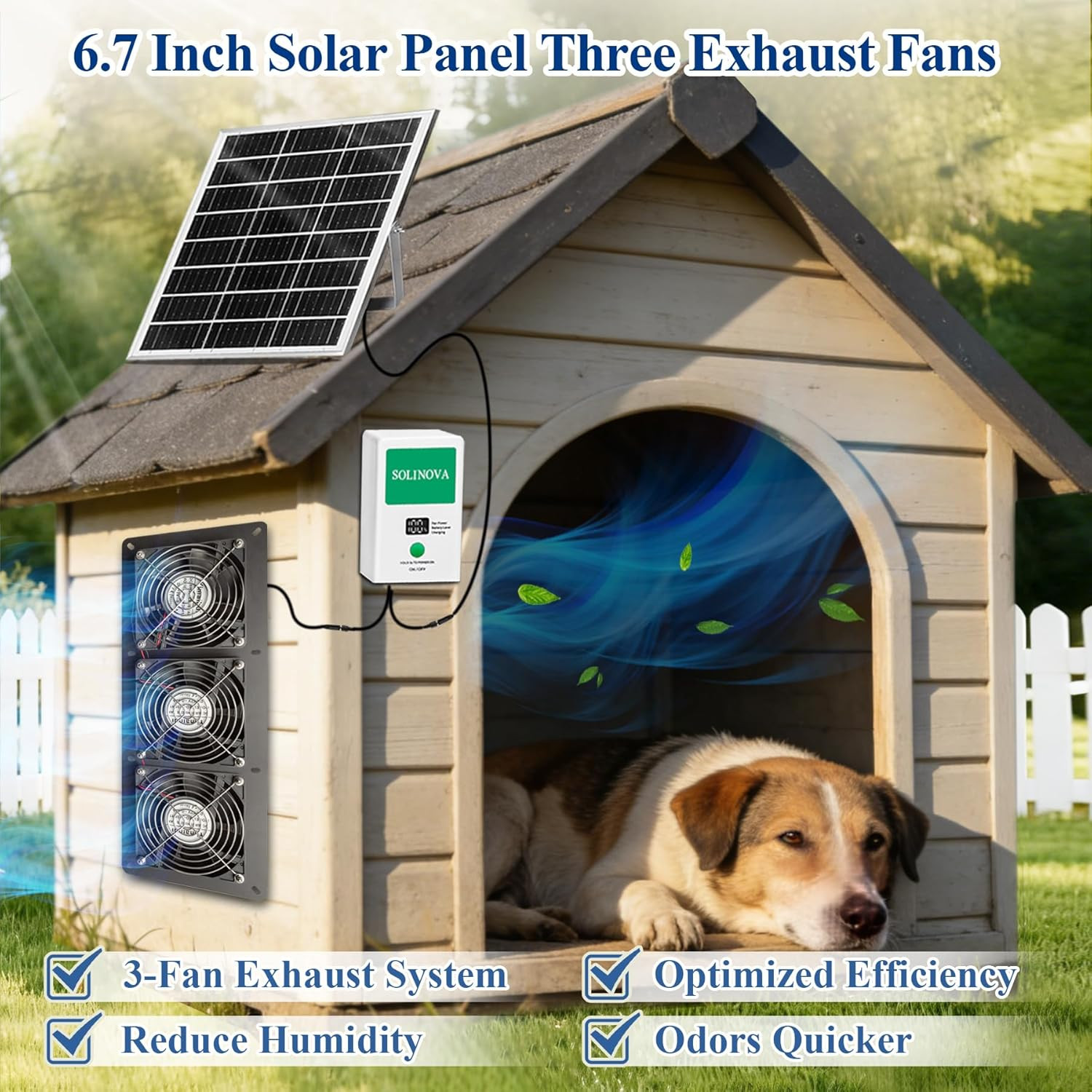 Solar Fan, 25W Solar Exhaust 3-Fan with 7500Mah Battery, Solar Powered Fan for I