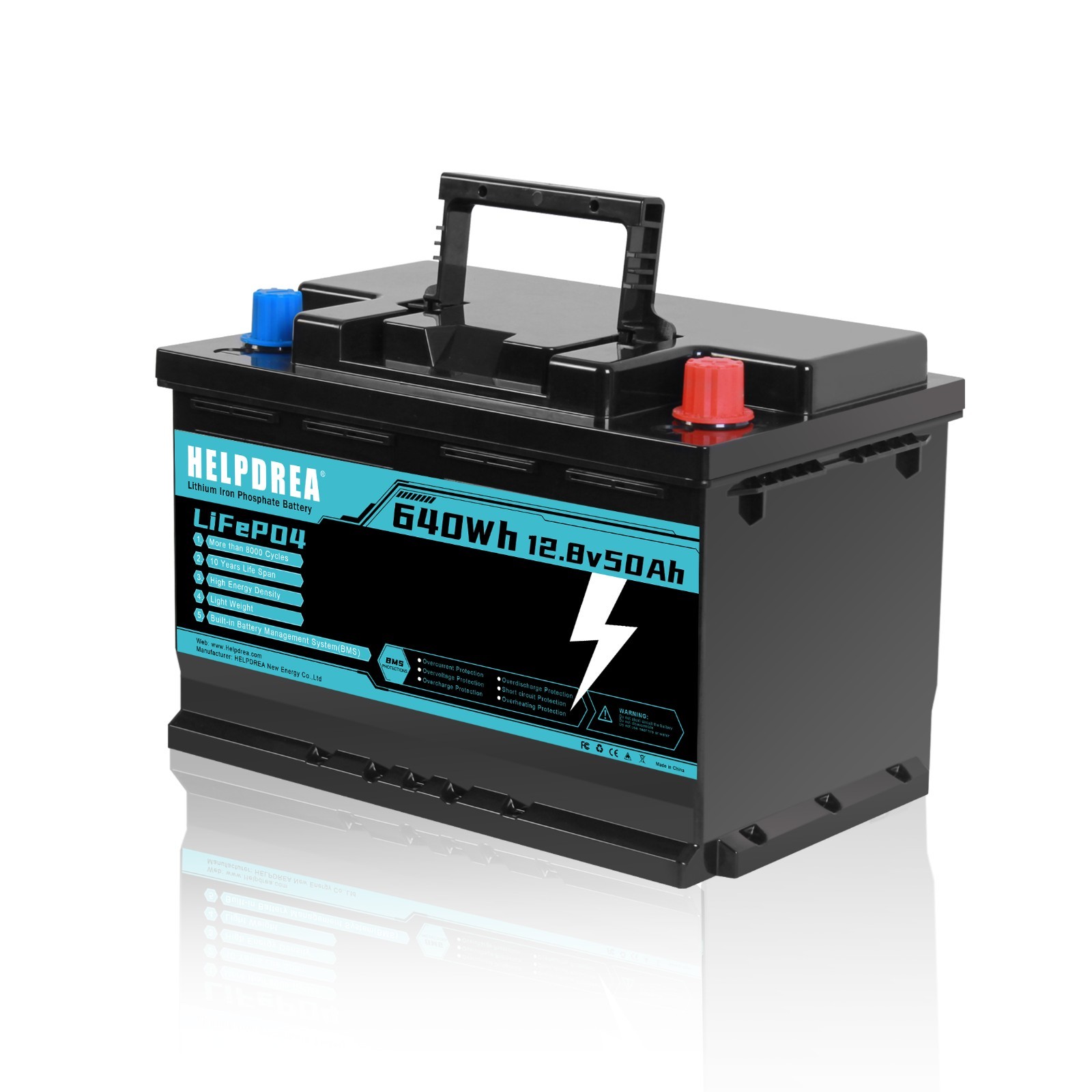12V 50Ah LiFePO4 Lithium Battery Deep Cycle for RV Solar Camping Marine Off-grid