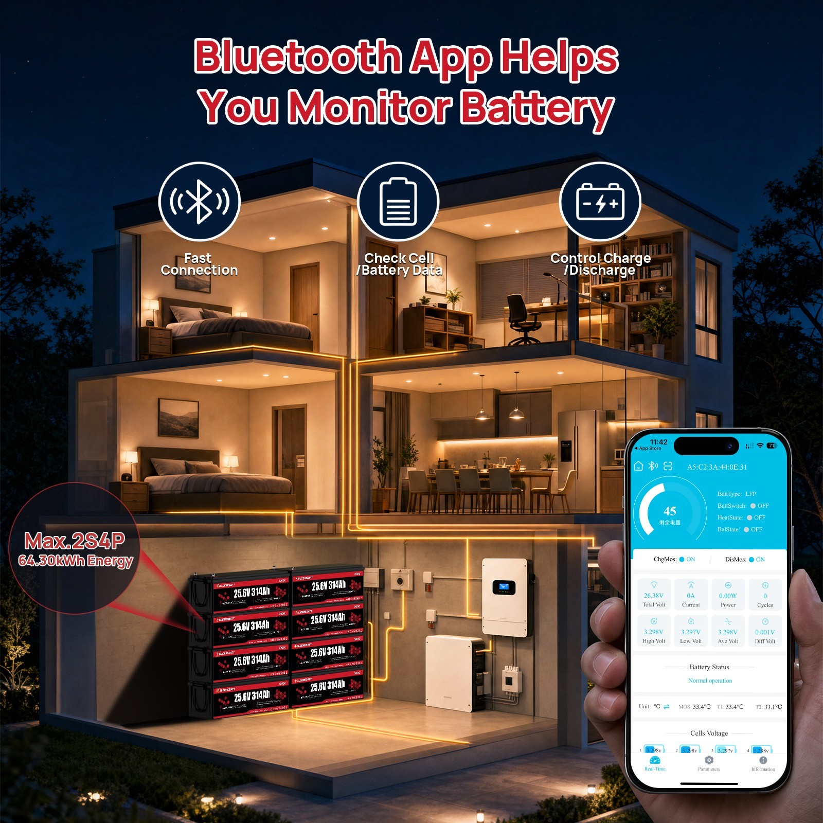 24V 314Ah LiFePO4 Battery 8kWh 200A BMS 15000+ Deep Cycle For RVs Solar Off-grid