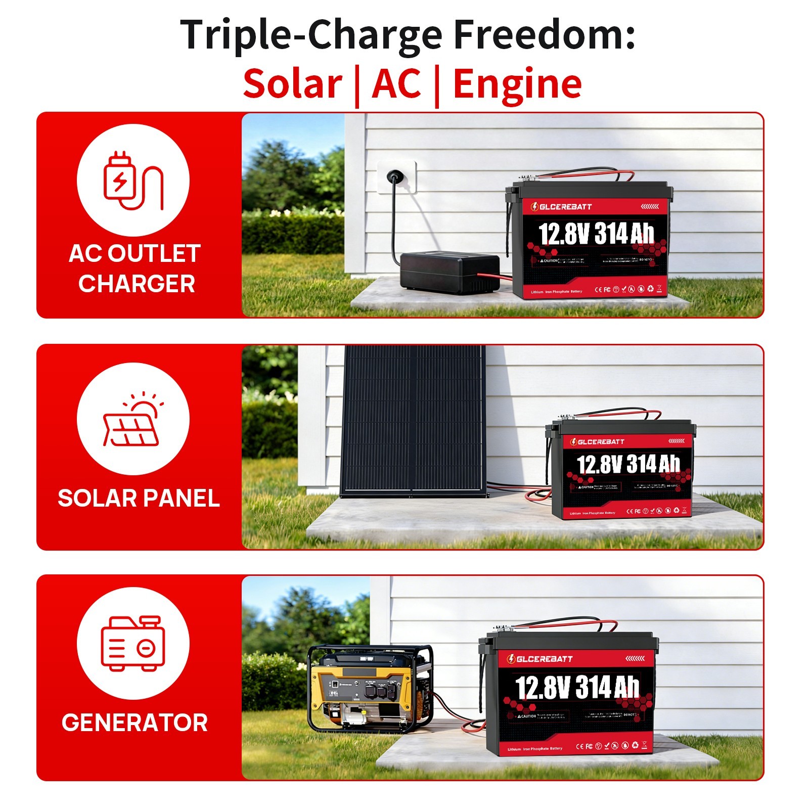 12V 314Ah 300Ah Lithium LiFePO4 Battery Bluetooth 200A BMS Fo RV Solar Off-Grid