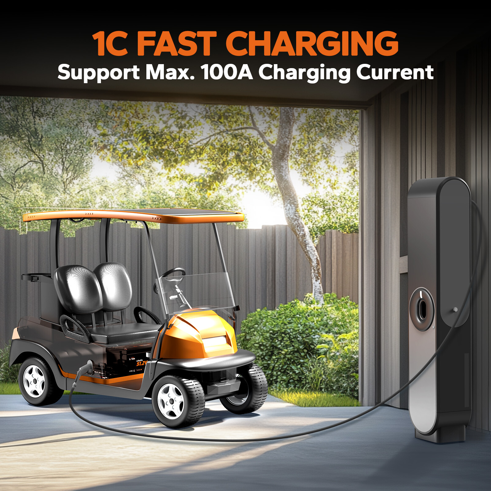 LiTime 48V 100Ah Bluetooth Golf Cart Lithium Battery Charger Monitor Fix Rod Set
