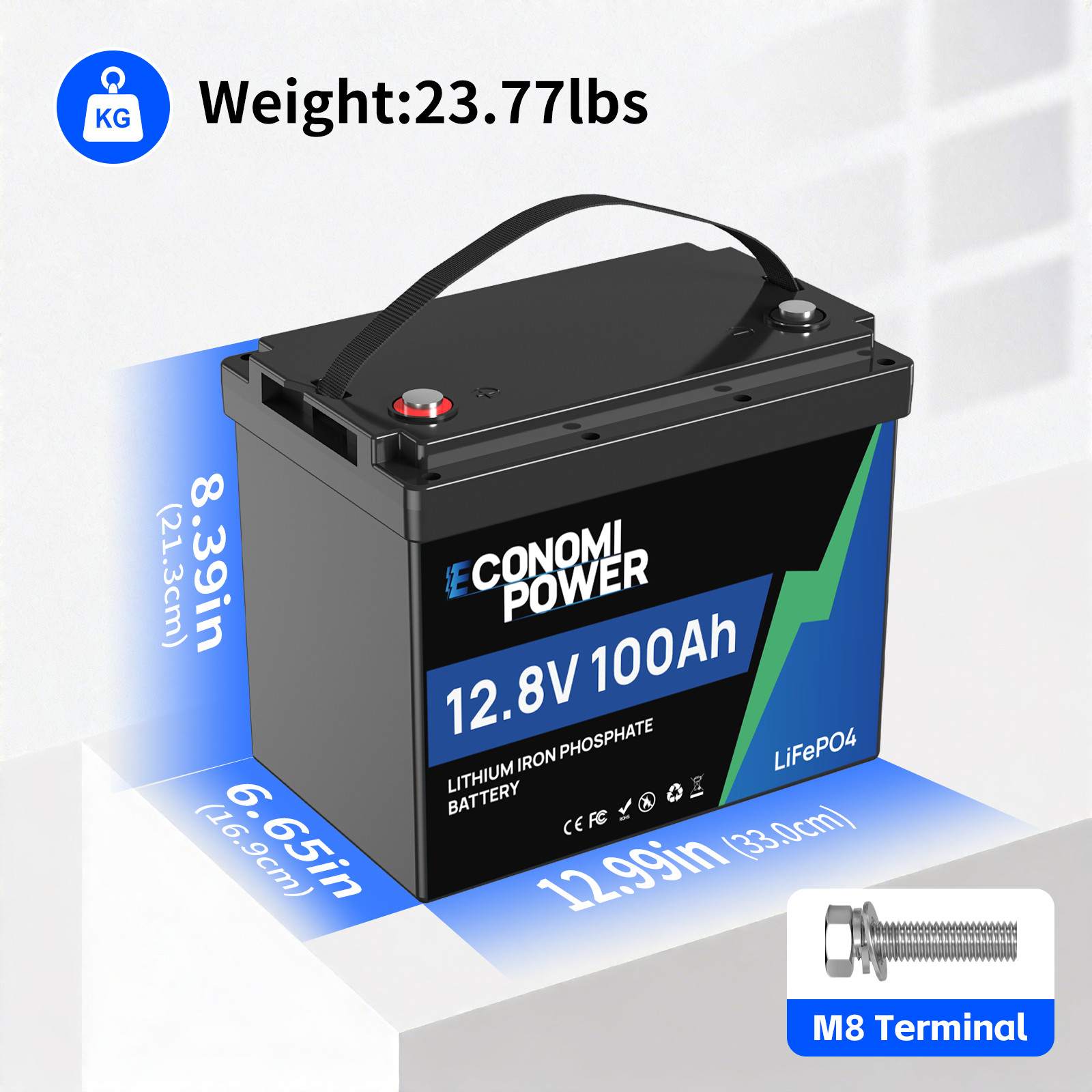 12V 100Ah LiFePO4 Battery Bluetooth Deep Cycle BMS For RV Solar Marine Off-Grid