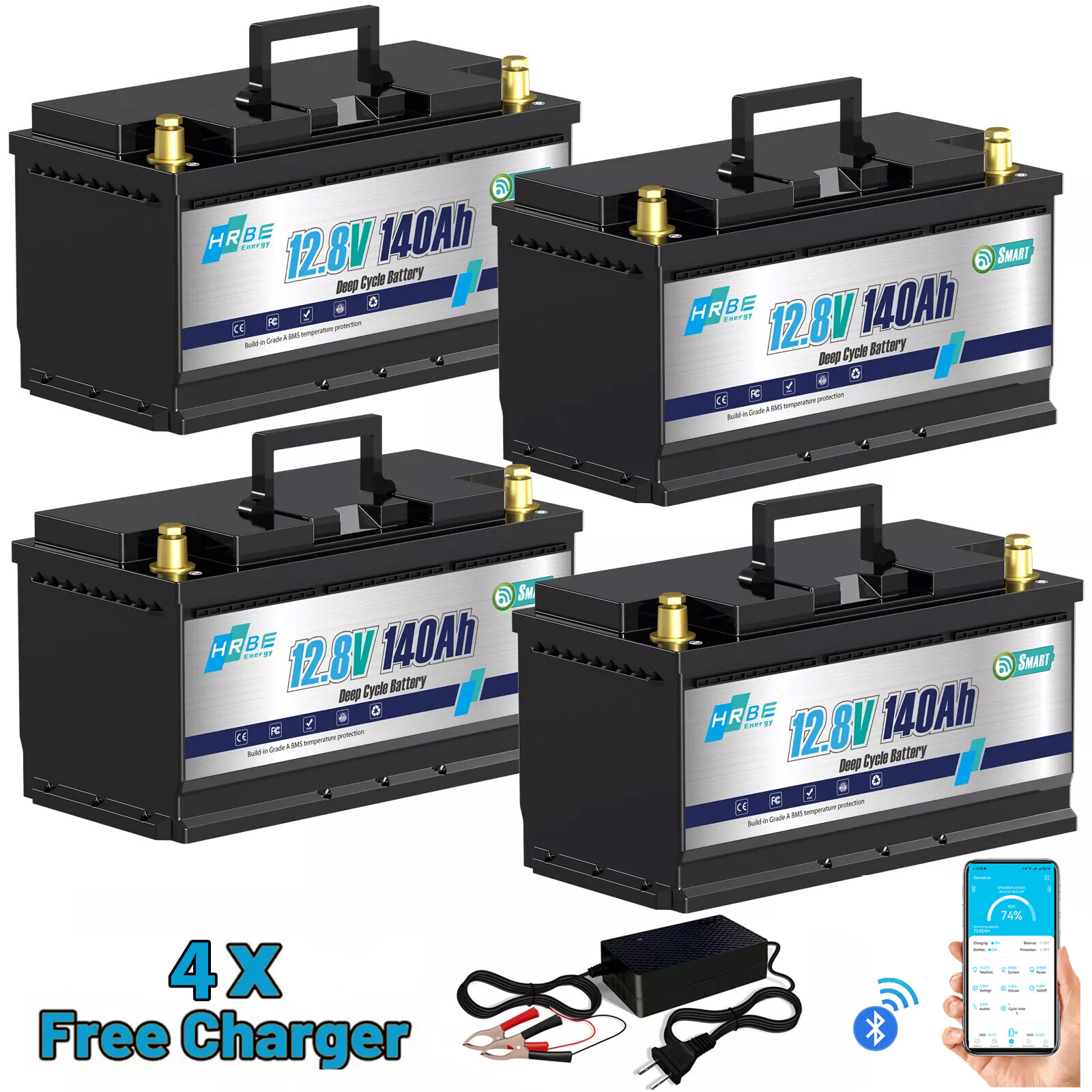 48V 140AH LiFePO4 Lithium Battery 4pcs 12V 140Ah 7168W RV Solar Panel + charger