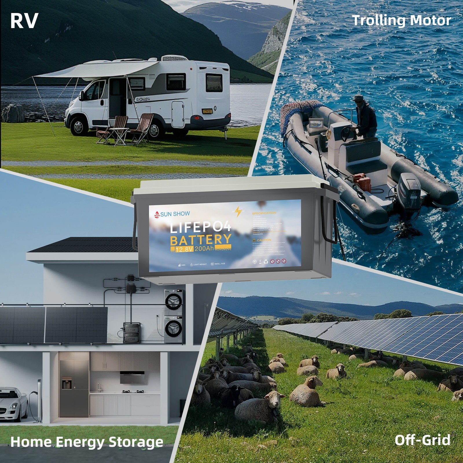 12.8V 200Ah 2560Wh LiFePO4Battery Lithium Bluetooth BMS 100A IP65 Indoor Outdoor