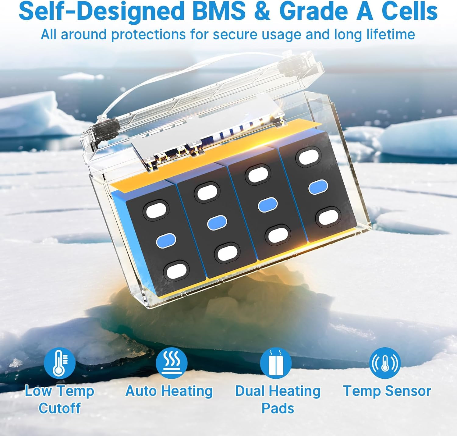 12V 100Ah Self-Heating Lithium Battery | for RV, Boats, and Solar Home Systems
