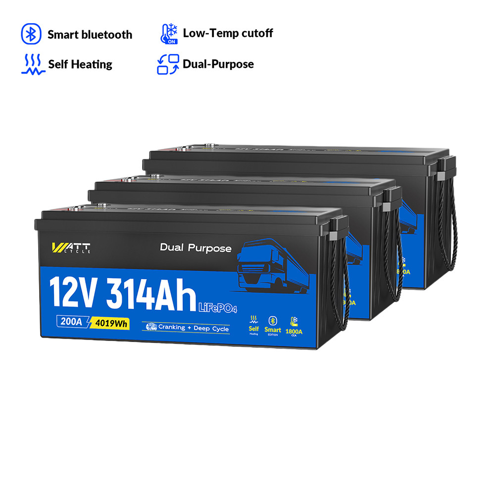 3Pack 12KWh 12V 314Ah 300Ah LiFePO4 Battery Bluetooth Truck Starter Sailboat RV