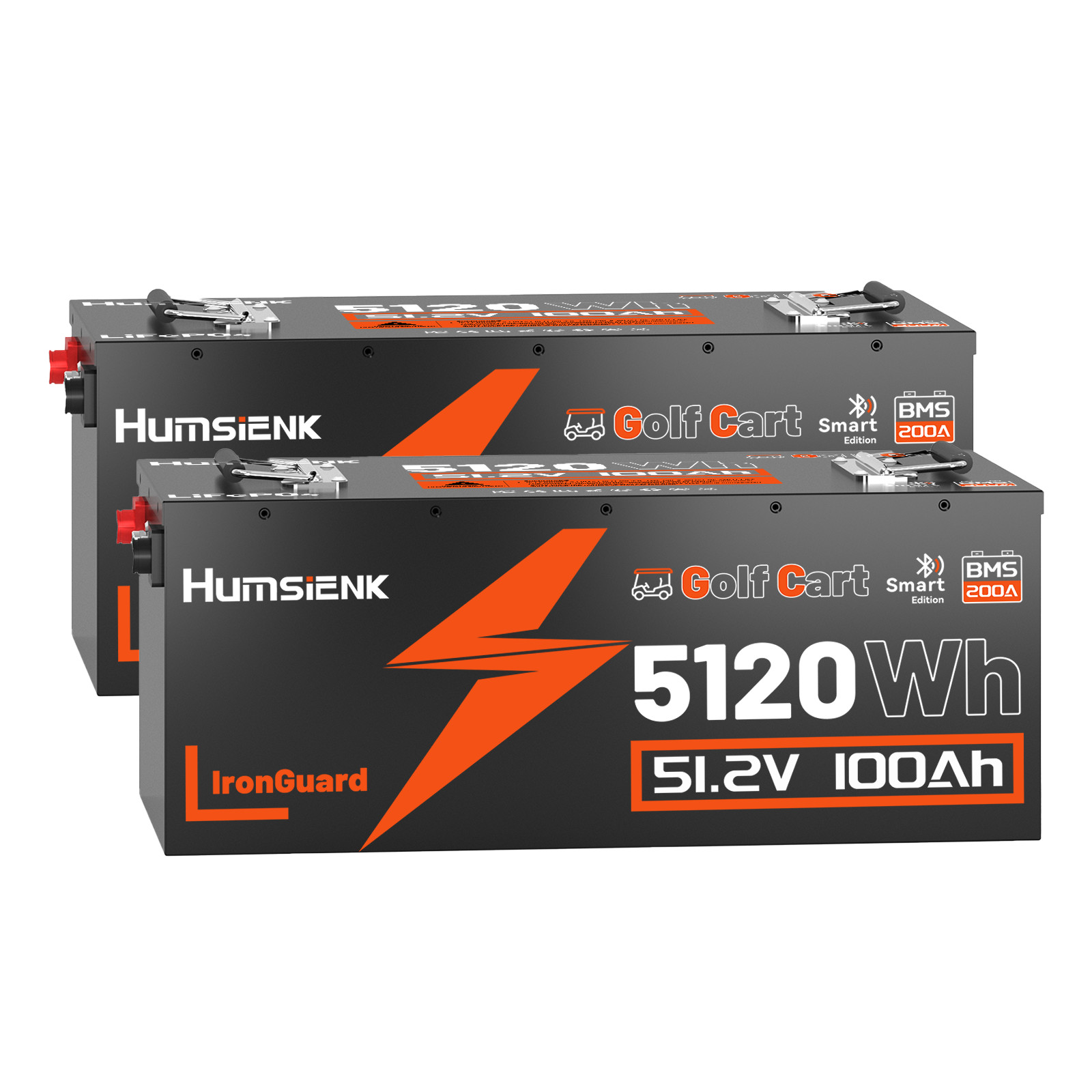 2Pack 48V 100Ah Golf Cart LiFePO4 Battery 10240Wh Metal Case Solar Yamaha Van