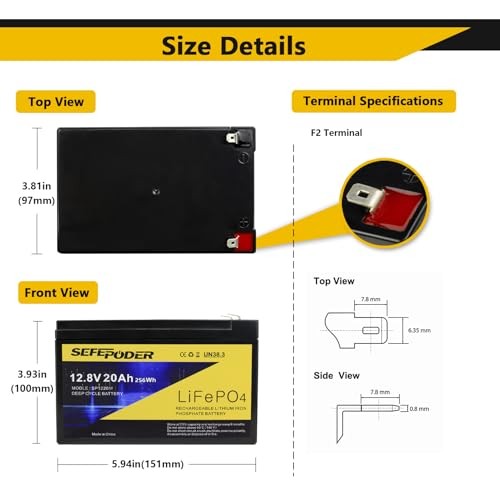 12V 20Ah Lithium LiFePO4 Deep Cycle Battery, 4000 Cycles 12V 20Ah-Mini