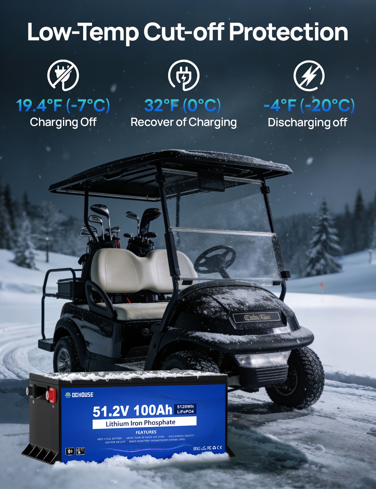 48V 100Ah Lithium Golf Cart Battery with 18A Charger Golf Cart Trolling Motor RV