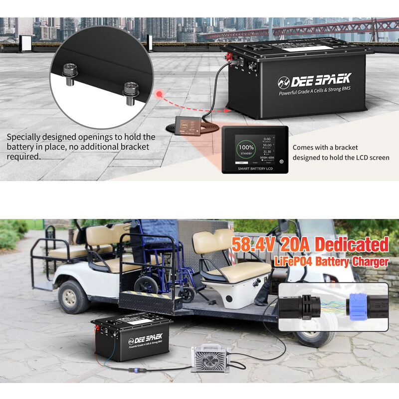48V 105Ah Battery LiFePO4 Lithium Golf Cart 200A BMS 15000+Cycles +Monit+Charger