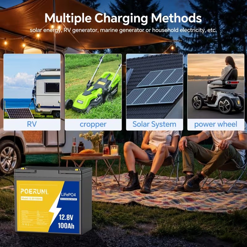 12.8V 100Ah LiFePO4 Battery 1280Wh 4000+Cycles Built-in 100A BMS For Off-Grid RV