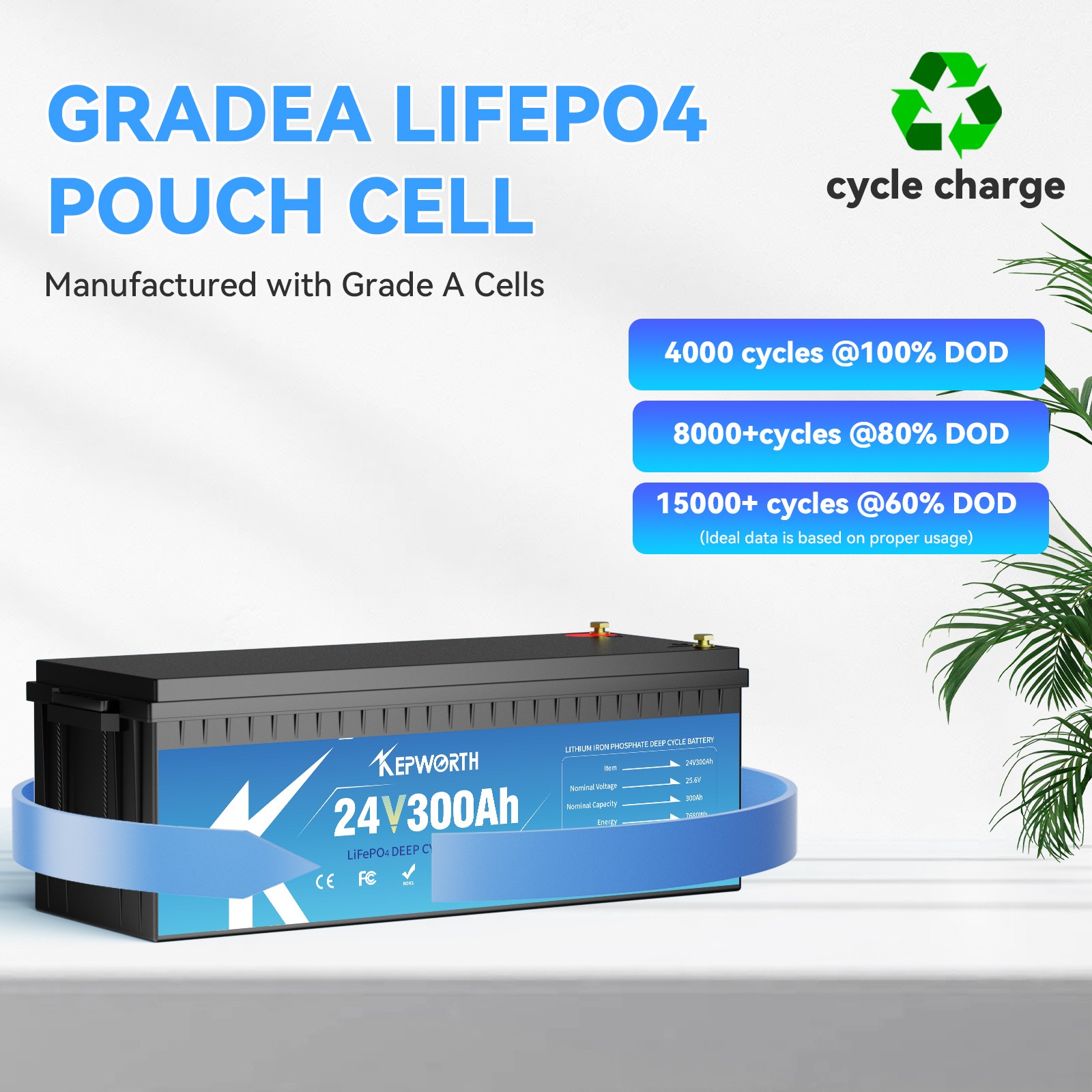 24V 300Ah LiFePO4 Lithium Battery 7.68Kw 200A BMS for Off Grid RV Solar