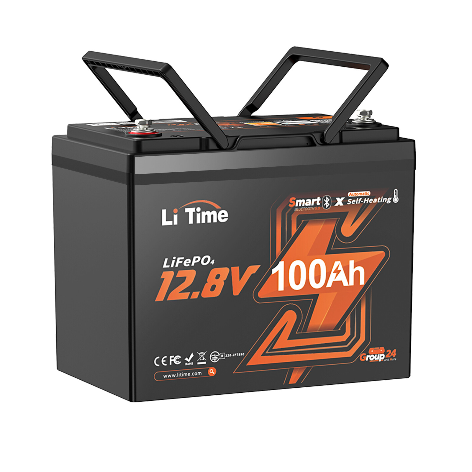 LiTime 12V 100Ah Group 24 Bluetooth Self-Heating LiFePO4 Lithium Battery For RV