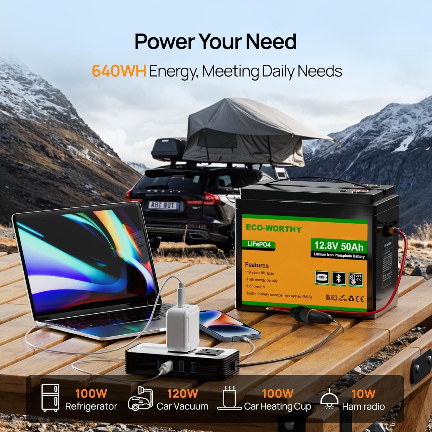 ECO-WORTHY 12V 50Ah LiFePO4 Lithium Battery with XT60 Interface