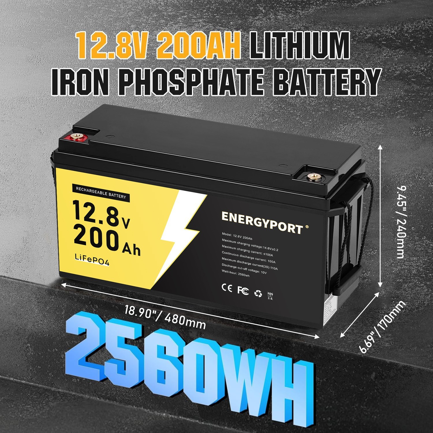 12V 200AH 2560Wh LiFePO4 Lithium Battery BMS Deep Cycle For Home RV Solar Panel