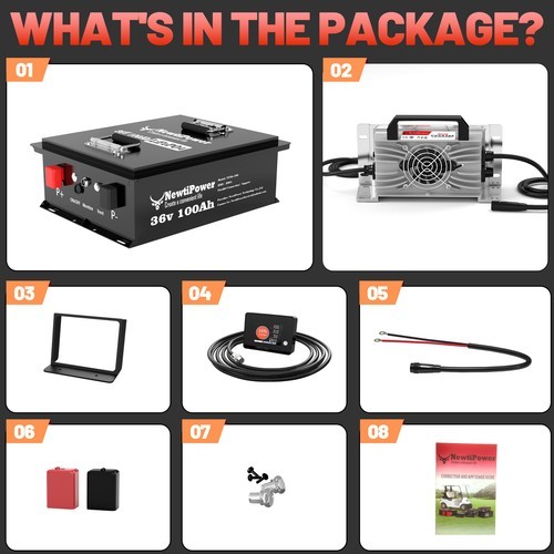 NewtiPower 36V 100Ah Golf Cart LiFePO4 Lithium Battery Metal Case with 200A BMS