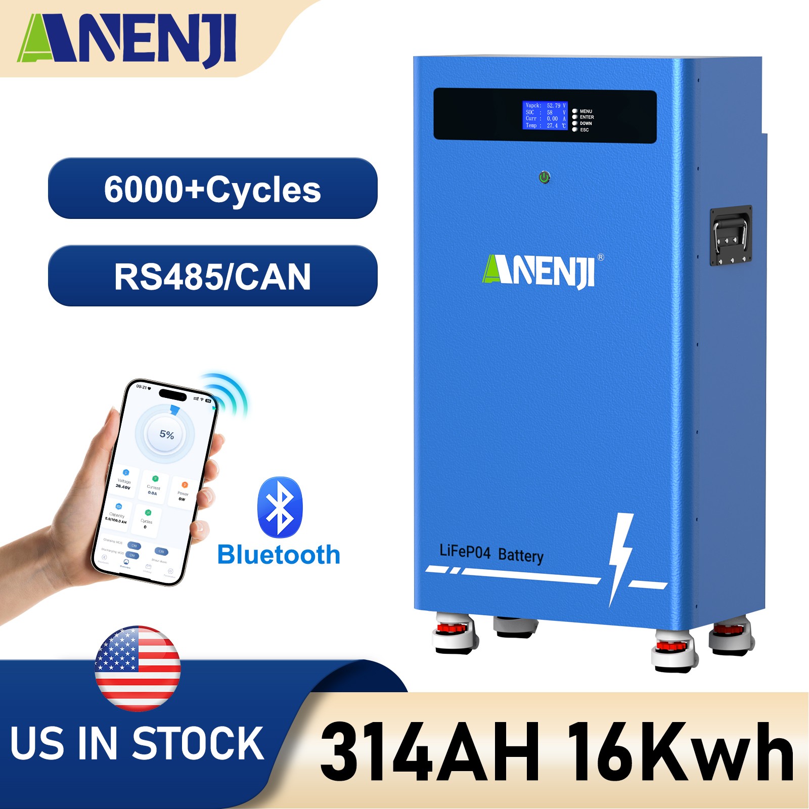 48V 314Ah 16kWh Li-ion Battery LiFePO4 Battery for RV Home Solar Energy Storage