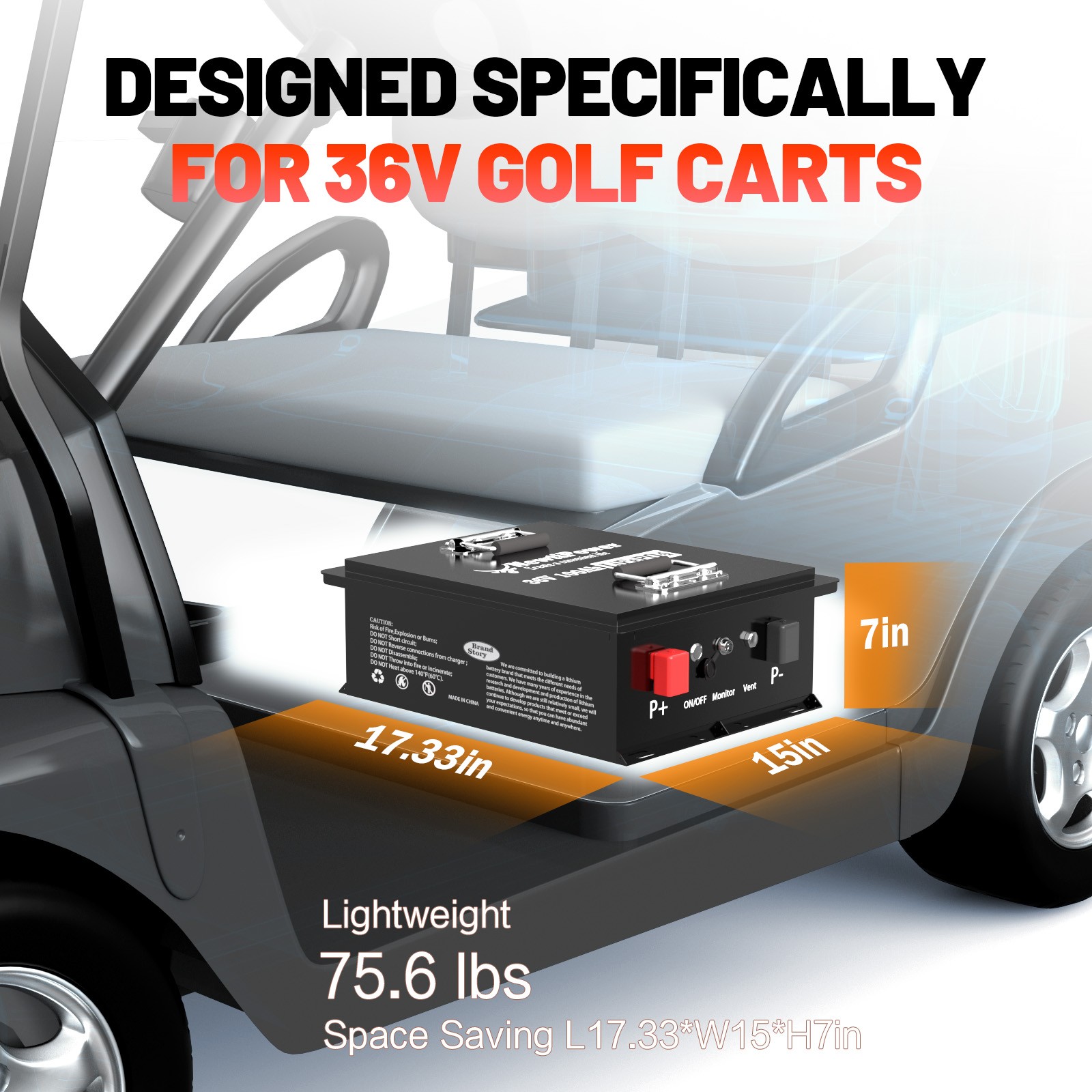 NewtiPower 36V 100Ah Golf Cart LiFePO4 Lithium Battery Metal Case with 200A BMS