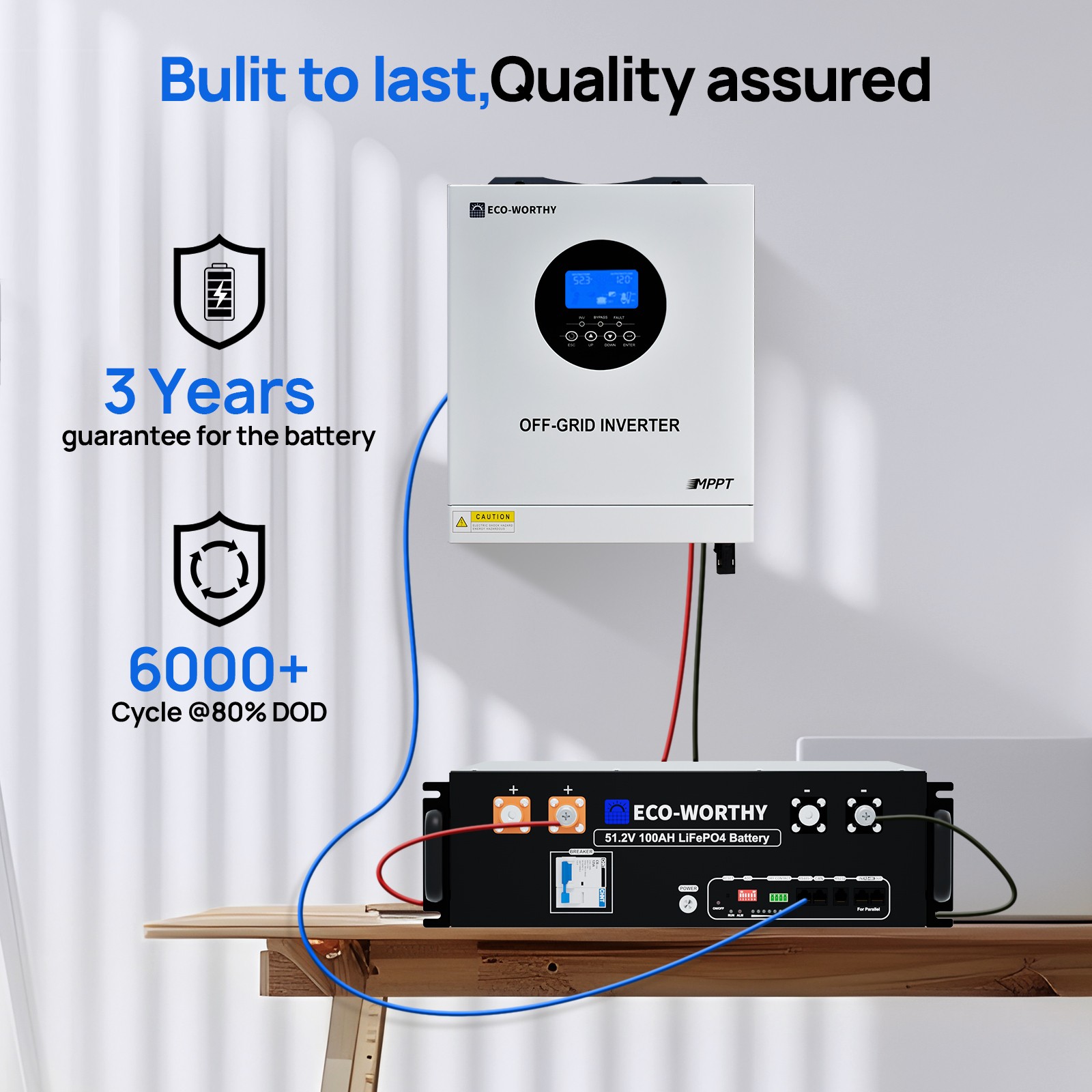 ECO-WORTHY 48V 100Ah LiFePO4 Battery+5kW 48V Inverter Charger Off-Grid For Home
