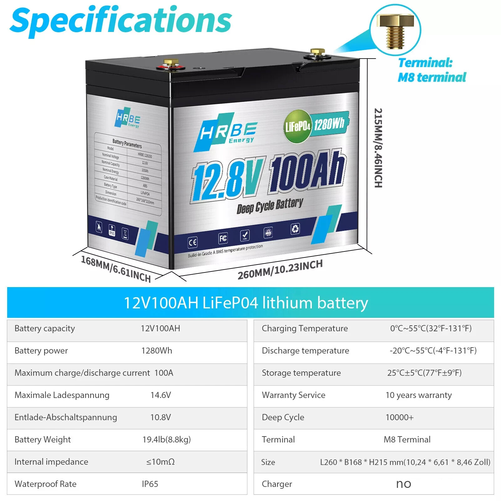 12V 100Ah LiFePO4 Lithium Battery 100A BMS For RV Off-grid Trolling Motor Solar
