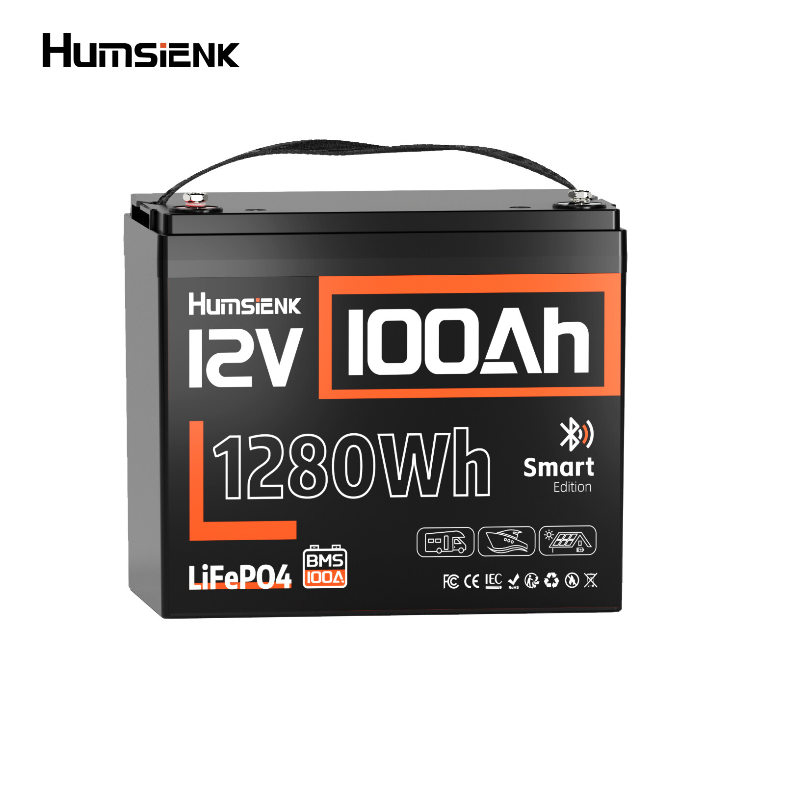 12V 100Ah 1280Wh LiFePO4 Lithium Battery Bluetooth BMS Group 24 Marine Solar