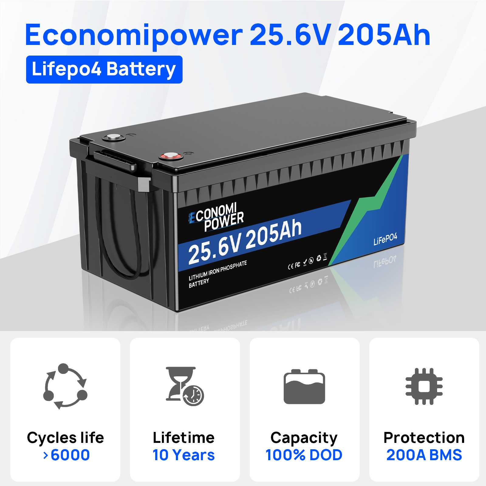 24V 205Ah LiFePO4 Deep Cycle Battery 5248Wh 200A BMS, Solar RV Off-Grid Marine