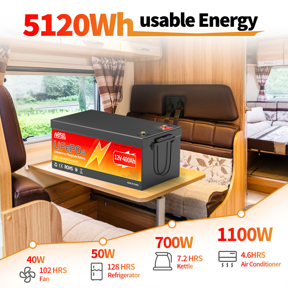 12V 400Ah LiFePO4 Lithium Battery 200A BMS 5.12KW 20000+Cycle Solar RV Off-grid