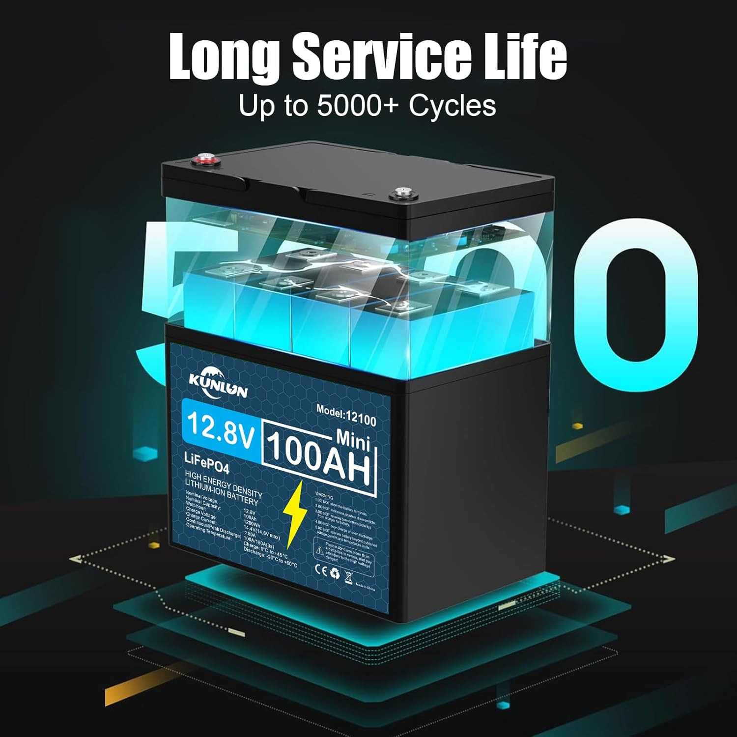 1280Wh 12V 100Ah LiFePO4 Lithium Battery Deep Cycle BMS RV Off-Grid Solar Marine