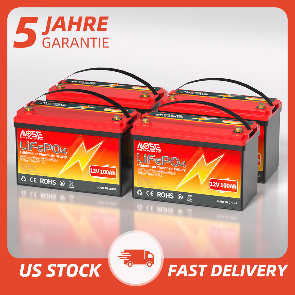 1-4 Pack 12V 100Ah LiFePO4 Lithium Battery 15000+Cycle BMS for RV Solar Marine