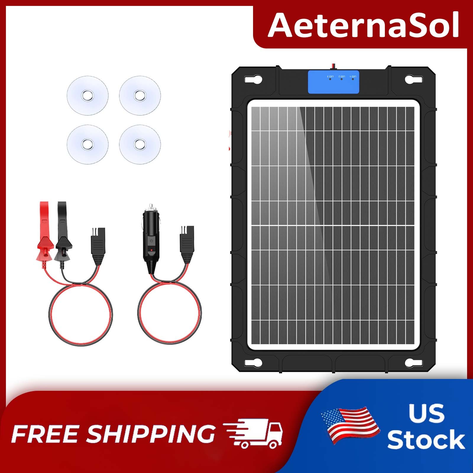 12W Solar Car Battery Trickle Charger Maintainer with Smart Controller RV