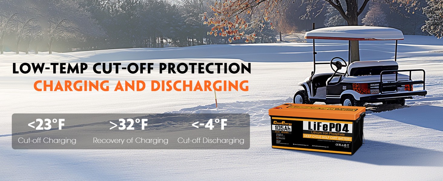 Cloudenergy 36V(38.4V) LiFePO4 Golf Cart Battery Built-in 250A Bluetooth BMS