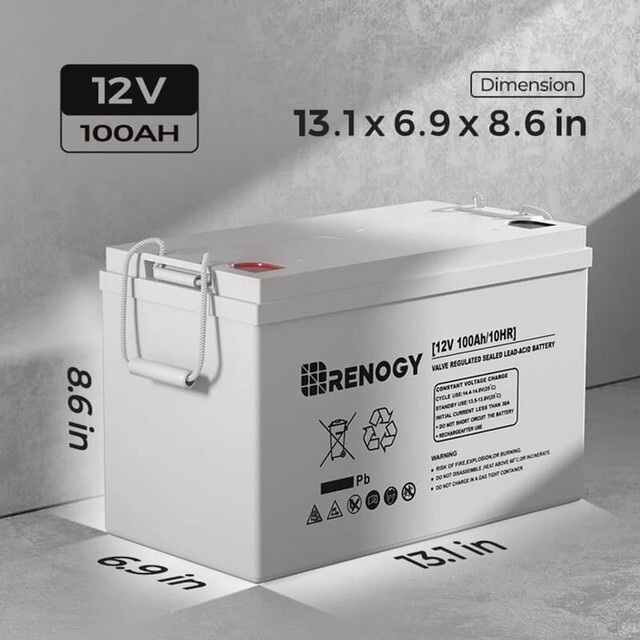 Renogy 12V 100AH Deep Cycle AGM Battery Rechargable for RV Solar Marine Off-Grid