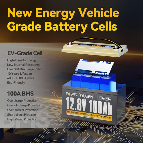 12V 100Ah LiFePO4 Deep Cycle Lithium Battery w/ 100A BMS for Solar RV Off-grid