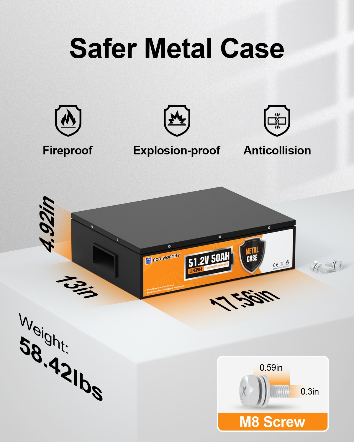 ECO-WORTHY 2560Wh 48V 50Ah Metal Case Lithium Battery 4000+ Cycles Golf Cart