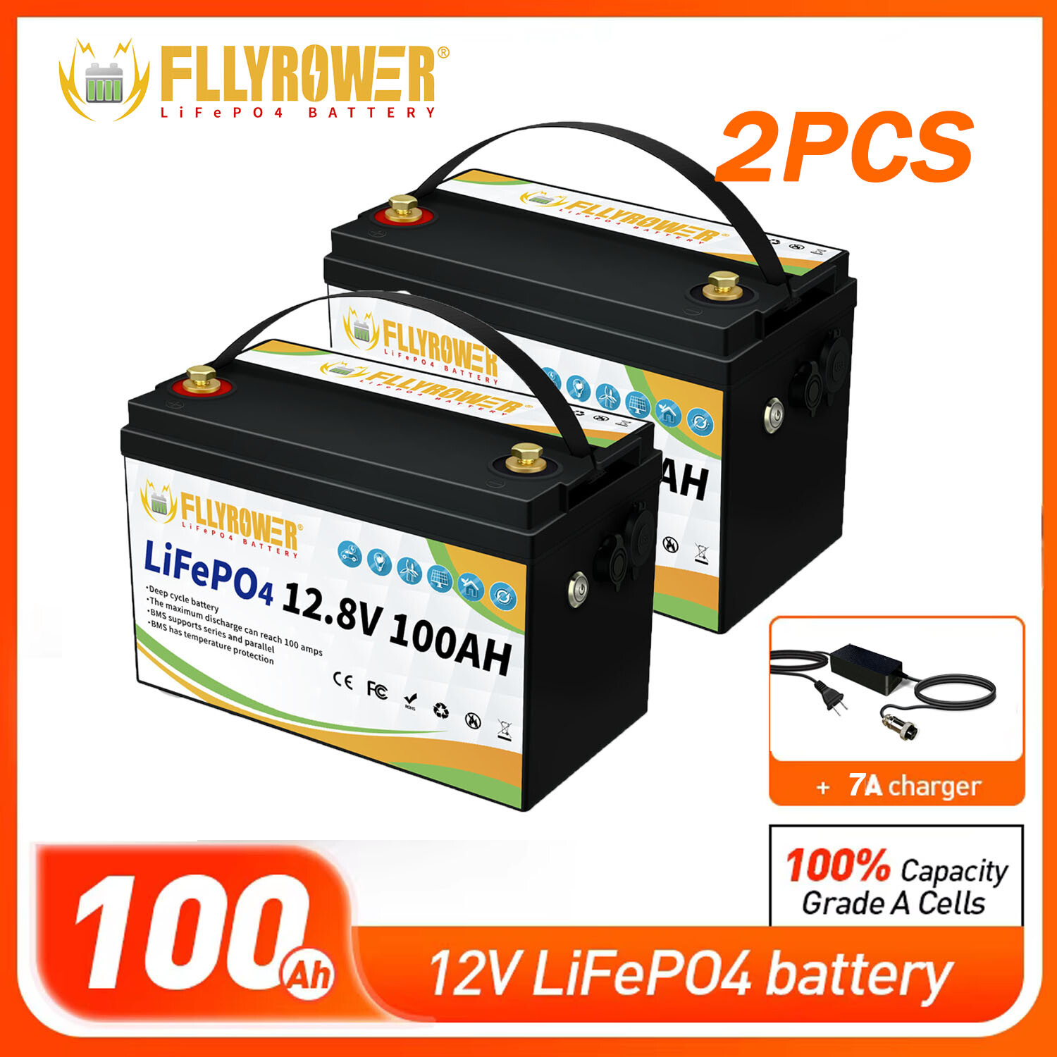 24V 100Ah LiFePO4 Deep Cycle Lithium Battery BMS 2 Pack 12V 100Ah for Solar RV