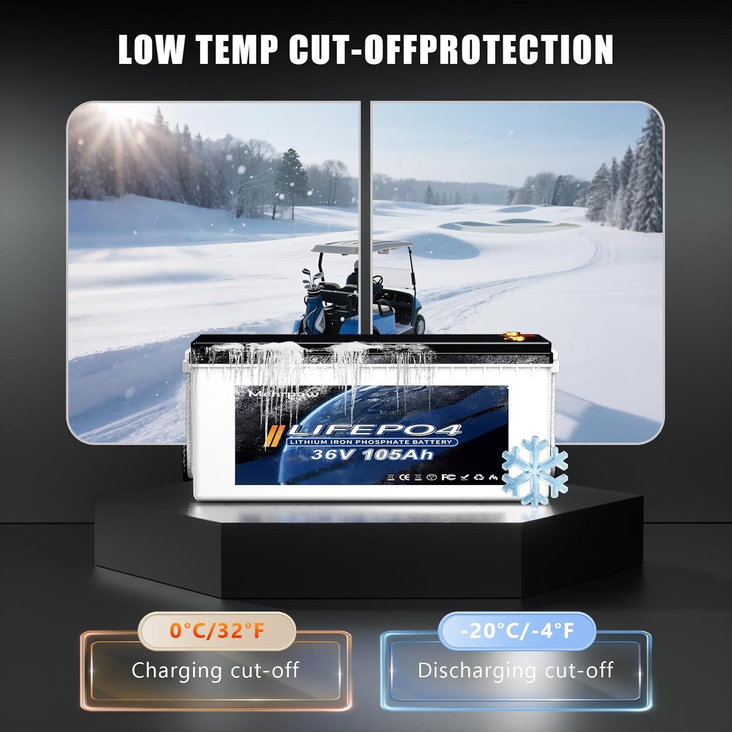 36V 105Ah lithium golf cart Battery 200A Bluetooth BMS 25A Charger for Golf Cart